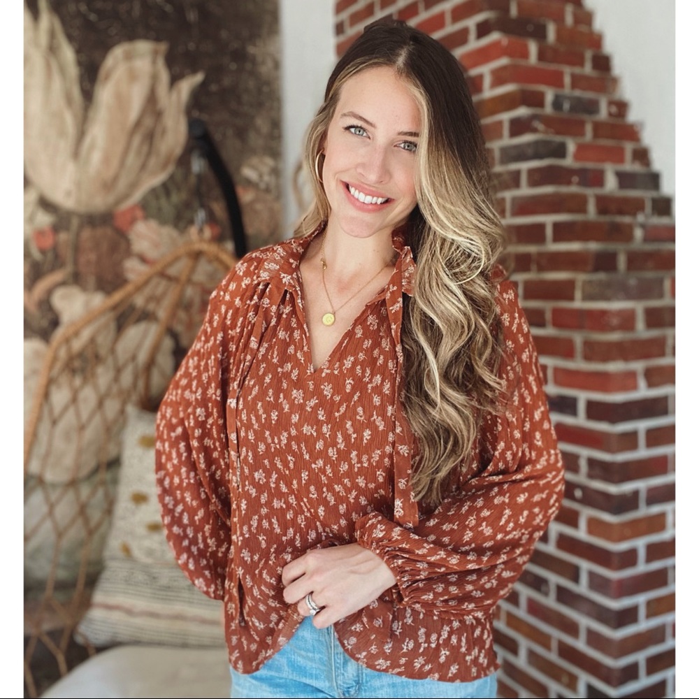 Fall Floral Boho Statement Sleeve Blouse